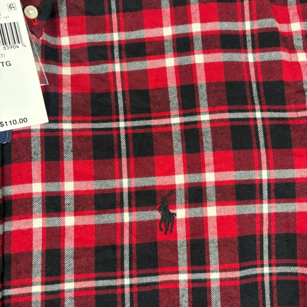 Polo Ralph Lauren Mens XL Slim Fit Performance Flannel Shirt Red Black Plaid NEW
